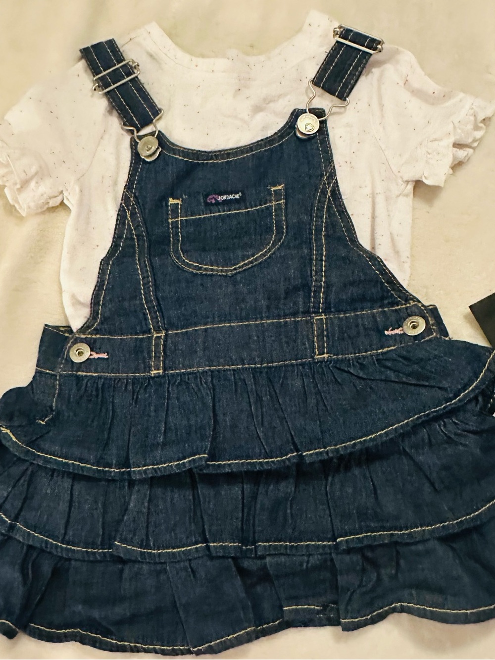 Jordache Dark Blue Denim Ruffle Overall Dress